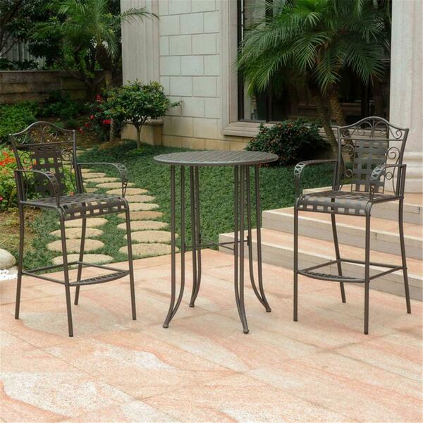 International Caravan Iron Bar Bistro Set, Rustic Brown - Set of 3 3467-RT-BN